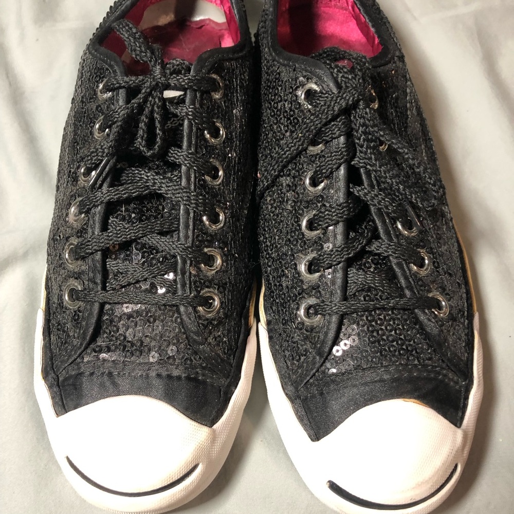 Converse/ Jack Purcell Black Sequin Women's Sneakers - Picture 3 of 8
